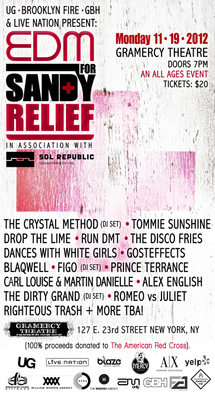 EDM For Sandy Relief New York Benefit Concert Tonight!