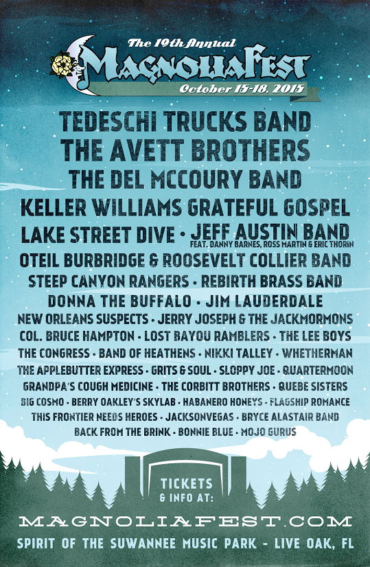 Magnolia Fest 2015 Lineup Additions: Del McCoury Band, Jeff Austin Band, Oteil and Roosevelt, Rebirth Brass Band, Jerry Joseph and more