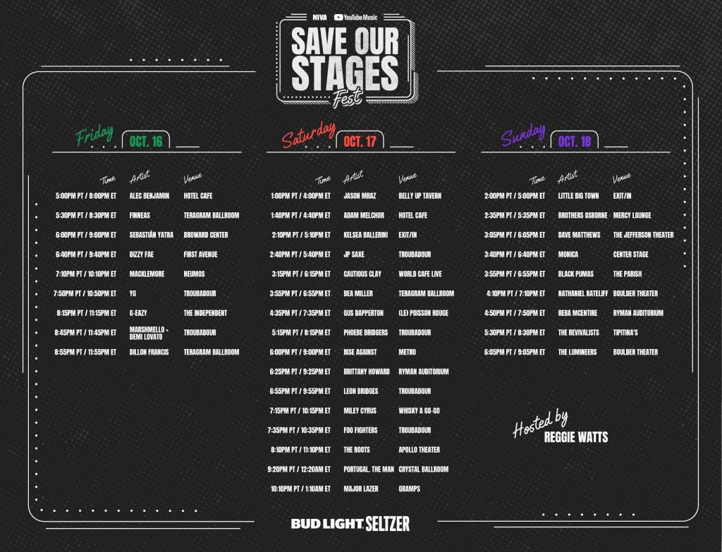 SAVE OUR STAGES FEST (#SOSFEST) DAILY SCHEDULE