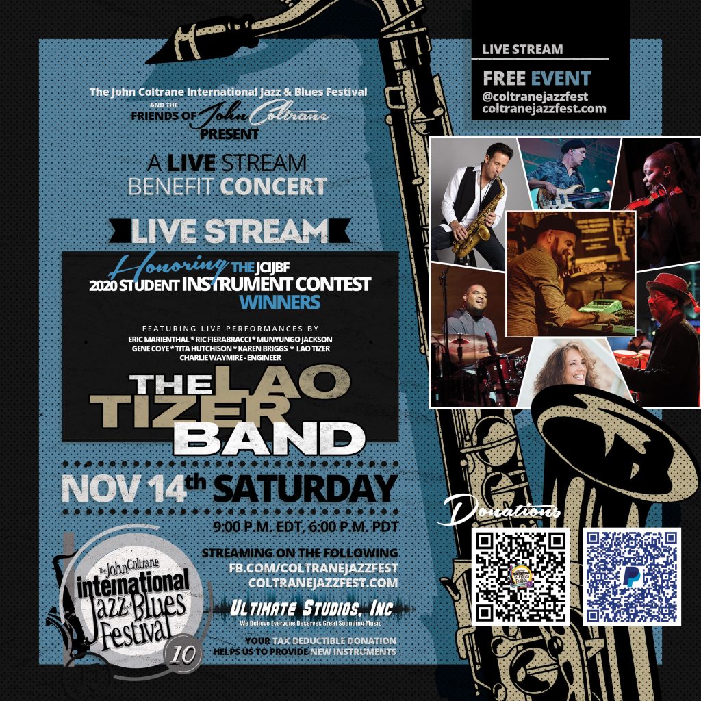 John Coltrane International Jazz & Blues Festival Presents A Live Stream Benefit Concert Saturday, Nov. 14, 2020