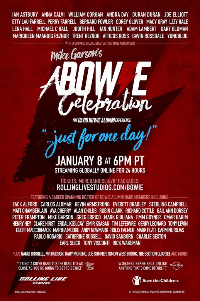 “A Bowie Celebration: Just For One Day!” Stream and “Save the Children” Beneficiary