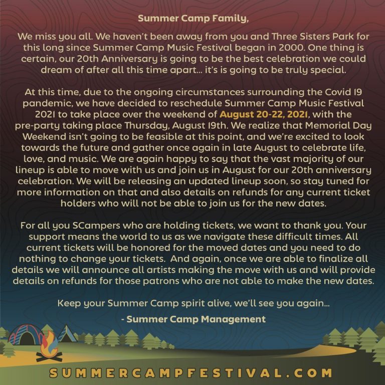 Summer Camp Music Festival Pushes 2021 Date from May to August