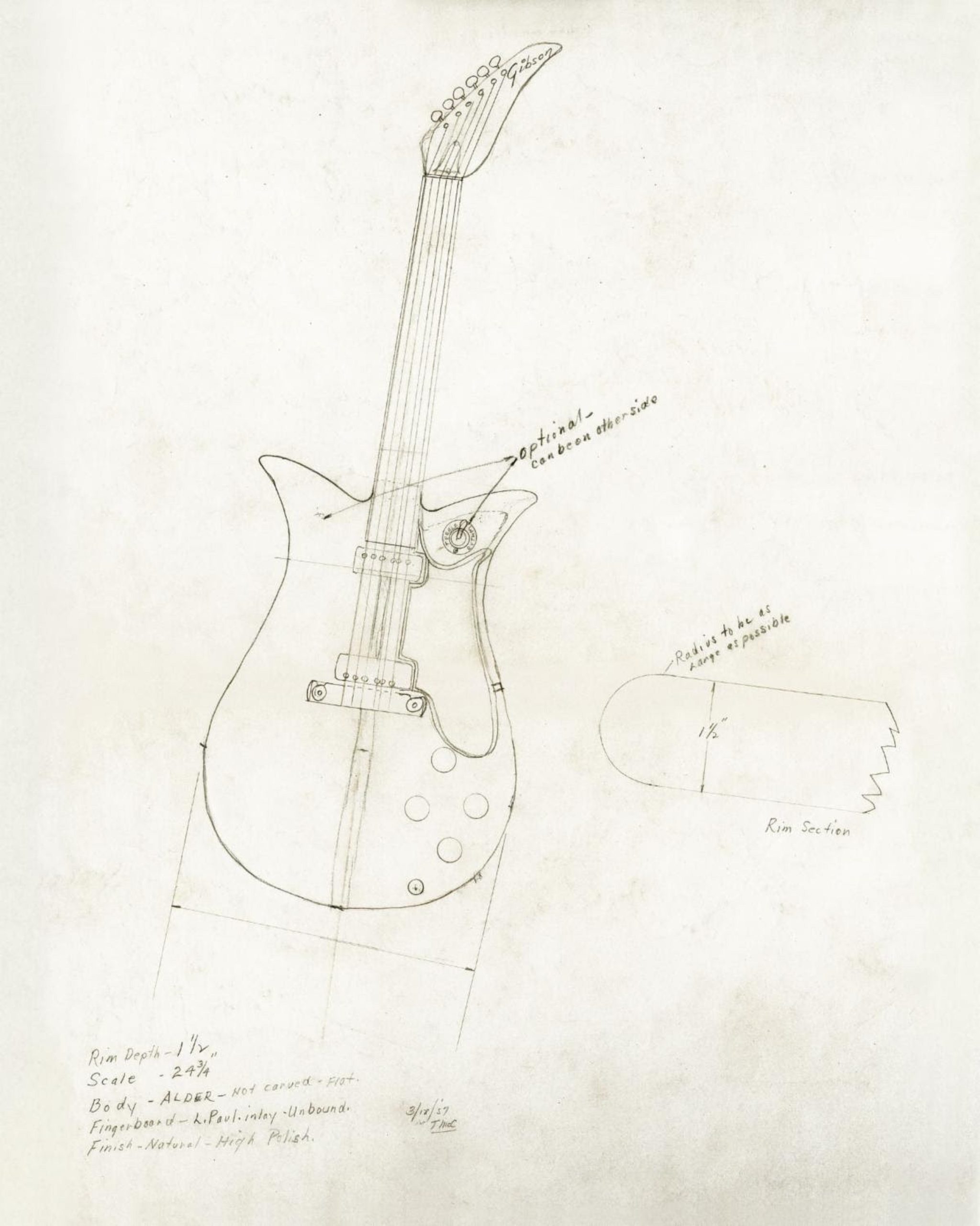 Gibson Introduces the “Theodore," Original Guitar Design Drawn by Ted McCarty in 1957 Debuts 65 Years Later As First ﻿Release in the Gibson Archive Collection