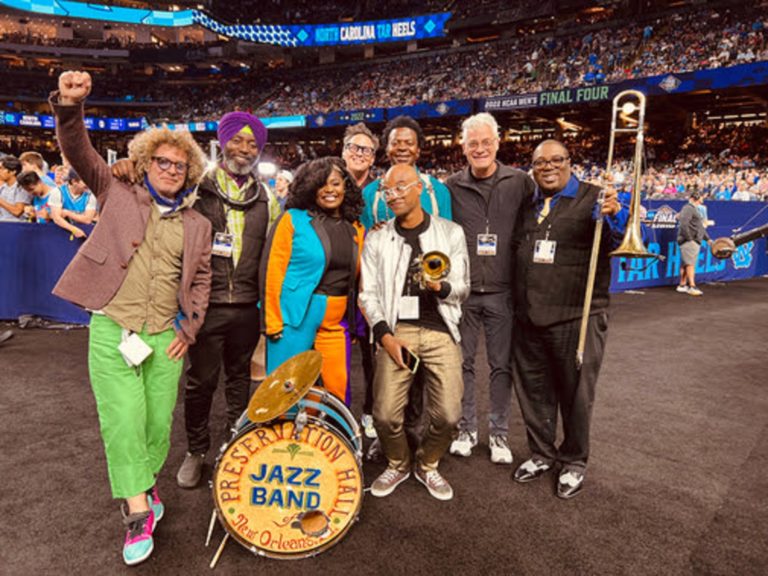 Tarriona “Tank” Ball sings National Anthem with Preservation Hall Jazz Band at NCAA Finals