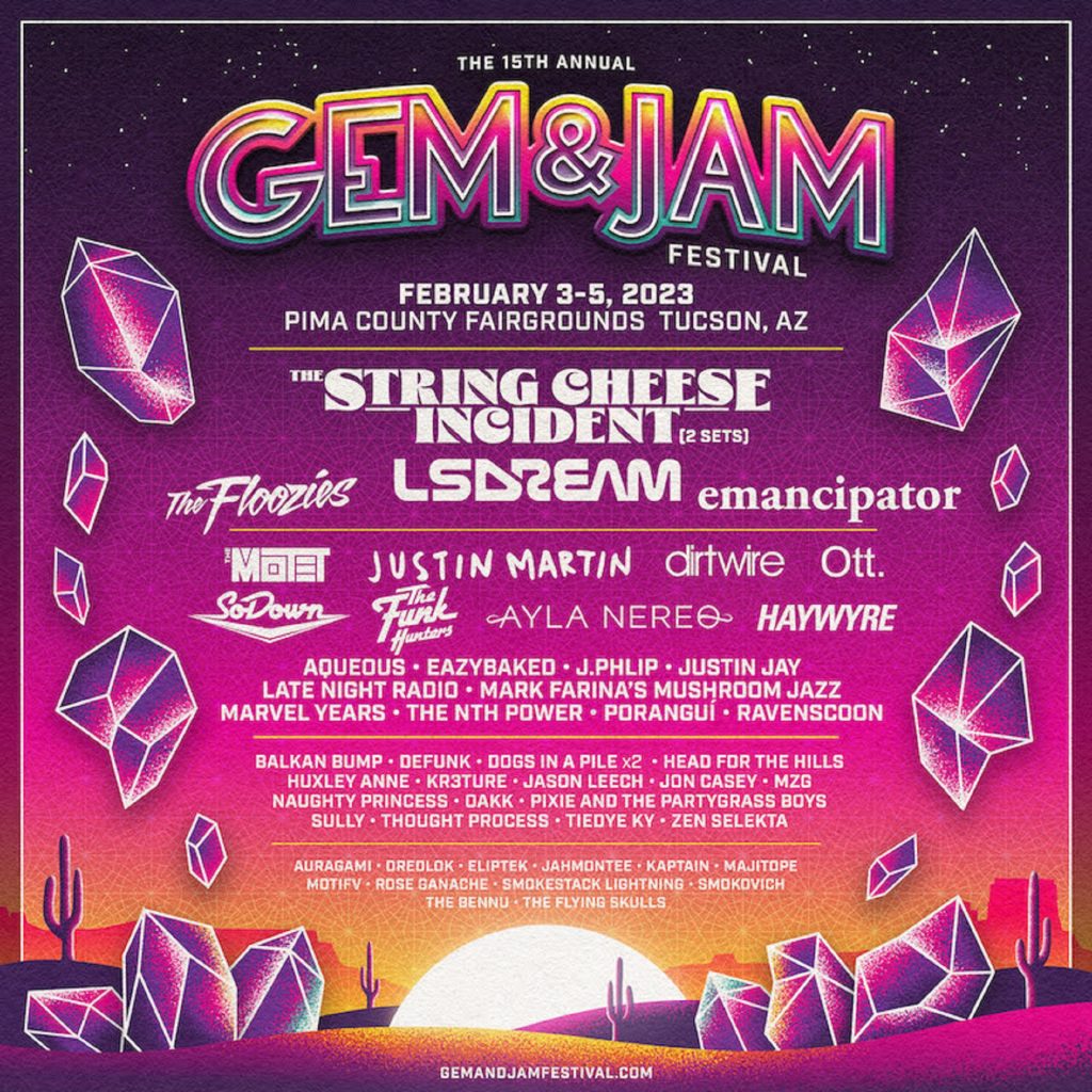Gem & Jam Festival 2023 Lineup: The String Cheese Incident, LSDream, The Floozies, Emancipator, and more