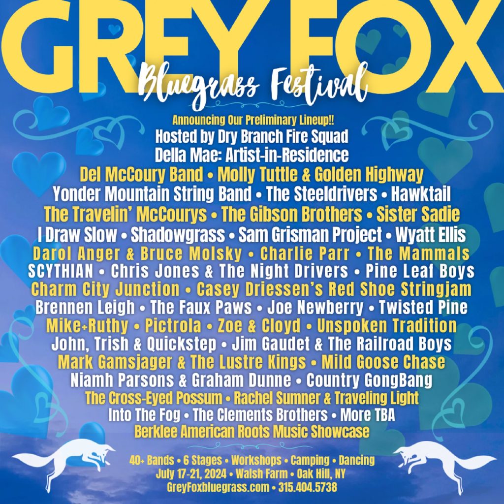 Grey Fox Bluegrass Festival Shares Initial 2024 Lineup; Del McCoury Band, Molly Tuttle & Golden Highway, Yonder Mountain String Band, and more