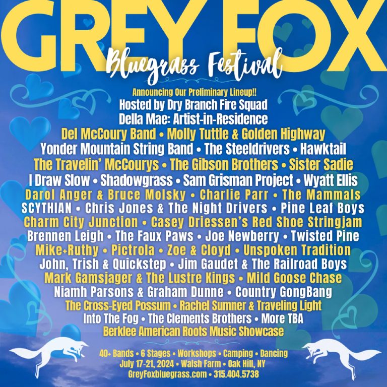 Grey Fox Bluegrass Festival Shares Initial 2024 Lineup; Del McCoury Band, Molly Tuttle & Golden Highway, Yonder Mountain String Band, and more
