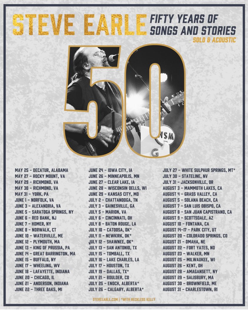 Steve Earle Announces His Solo & Acoustic 50: Fifty Years of Songs and Stories, Today!