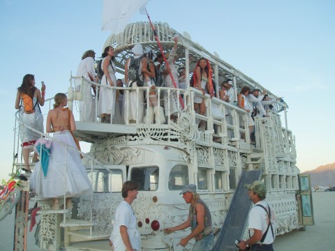 A bus of gals @ Burning Man | Grateful Web © 2005 | Nevada