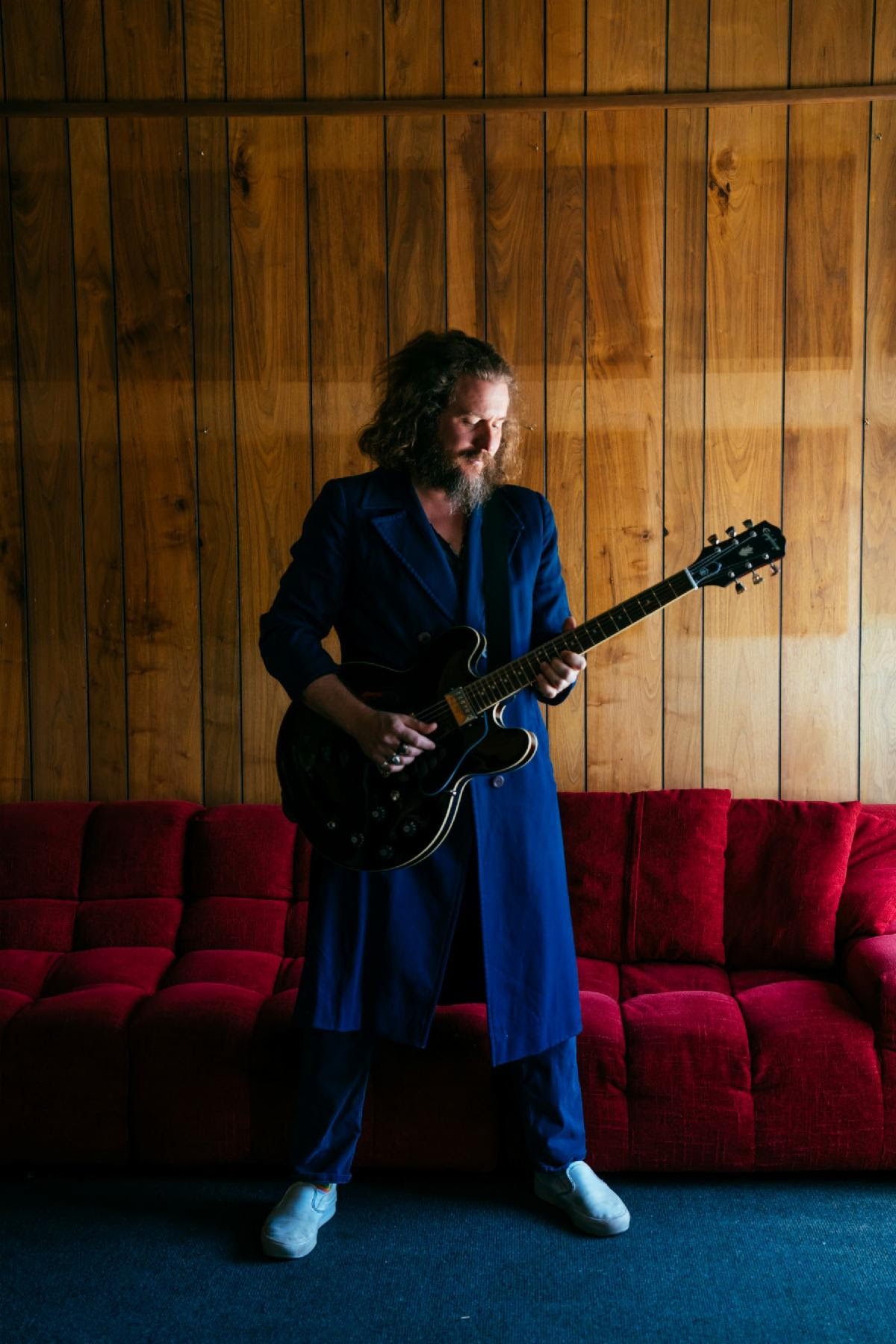 Above: Jim James pictured with his new Epiphone ES-335