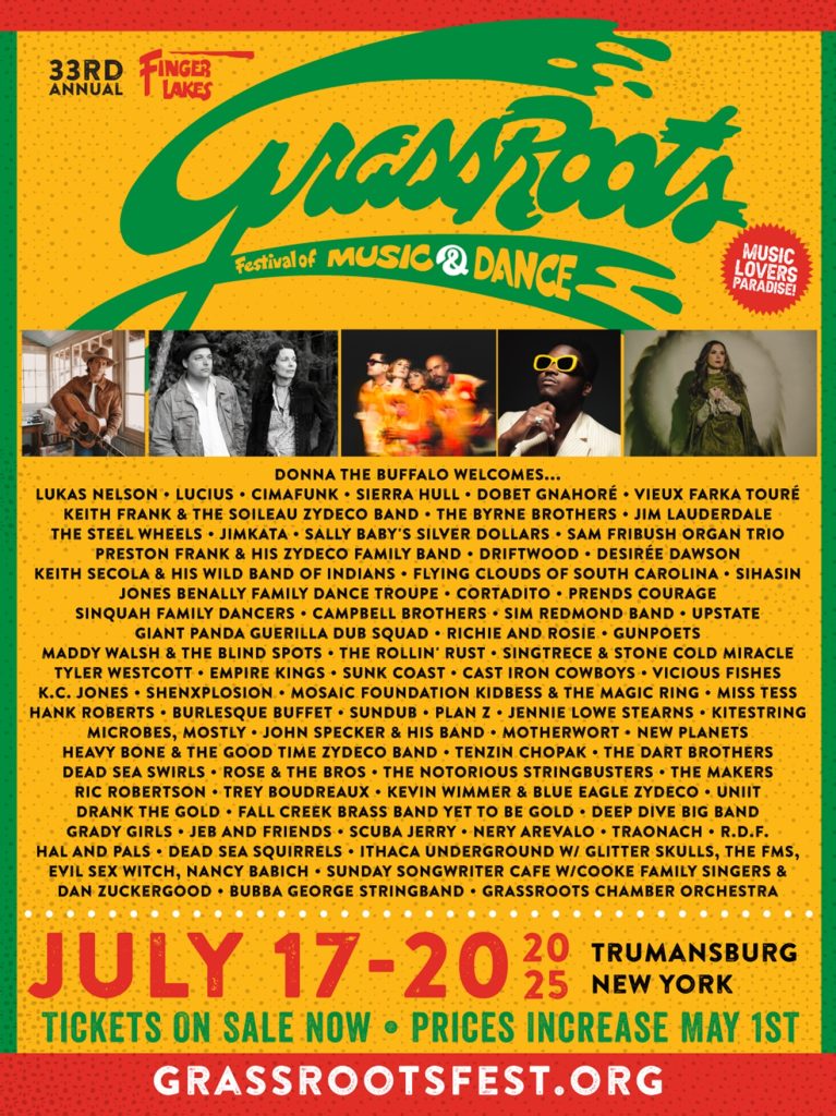Finger Lakes GrassRoots Festival Returns July 17–20, 2025, with Lukas Nelson, Lucius, Cimafunk, Sierra Hull, Dobet Gnahoré, Vieux Farka Touré, Donna the Buffalo and Scores More