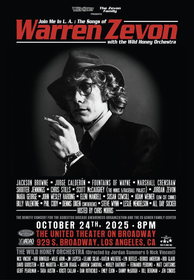 Warren Zevon celebrated in all-star Wild Honey show, October 24th at L.A.'s United Theater