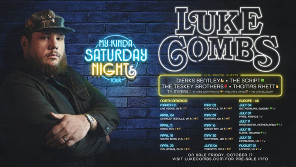 LUKE COMBS CONFIRMS MASSIVE “MY KINDA SATURDAY NIGHT TOUR” WITH STADIUM SHOWS ACROSS NORTH AMERICA AND EUROPE