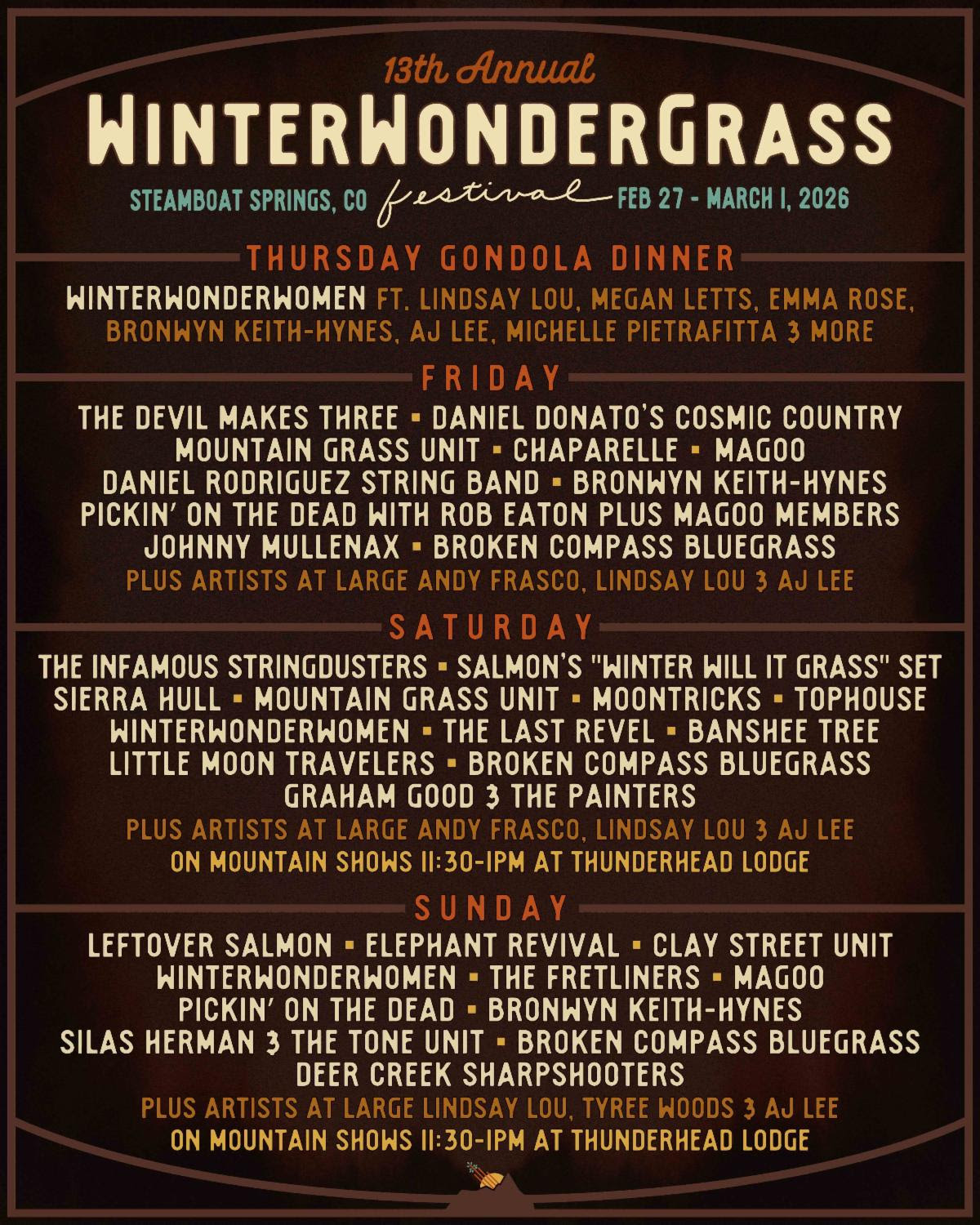 WinterWonderGrass Steamboat announces daily lineups